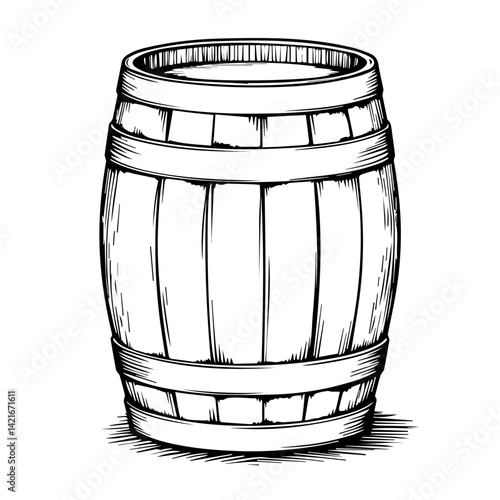 Wooden Barrel Sketch Illustration of Vintage Design  