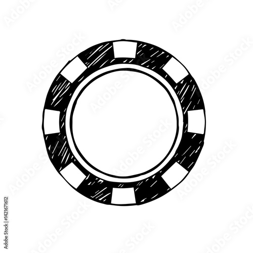 Poker chip outline illustration in black and white style  