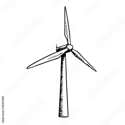 Hand-drawn wind turbine illustration on white background  