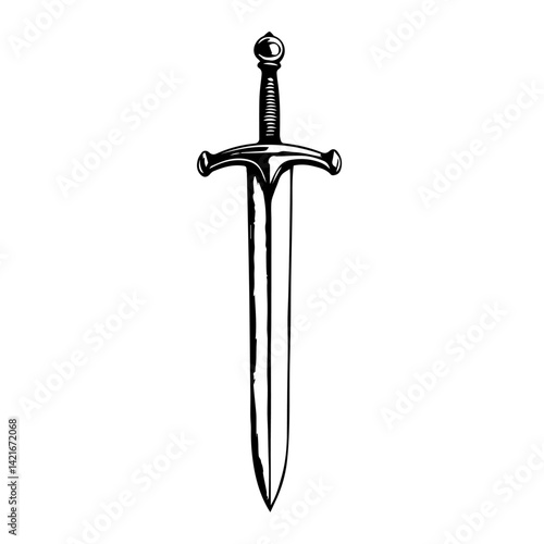 Classic sword illustration in black and white  
