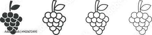Grape Cluster Icons: Minimalist Line Art Designs for Fruit and Agriculture Graphics