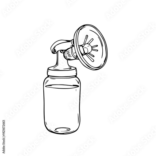 Breast Pump Milk Extractor in Simple Line Art Style  