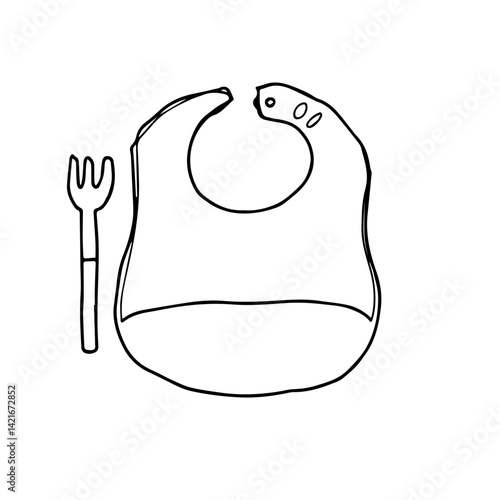 Baby bib and fork illustration for mealtime preparation  