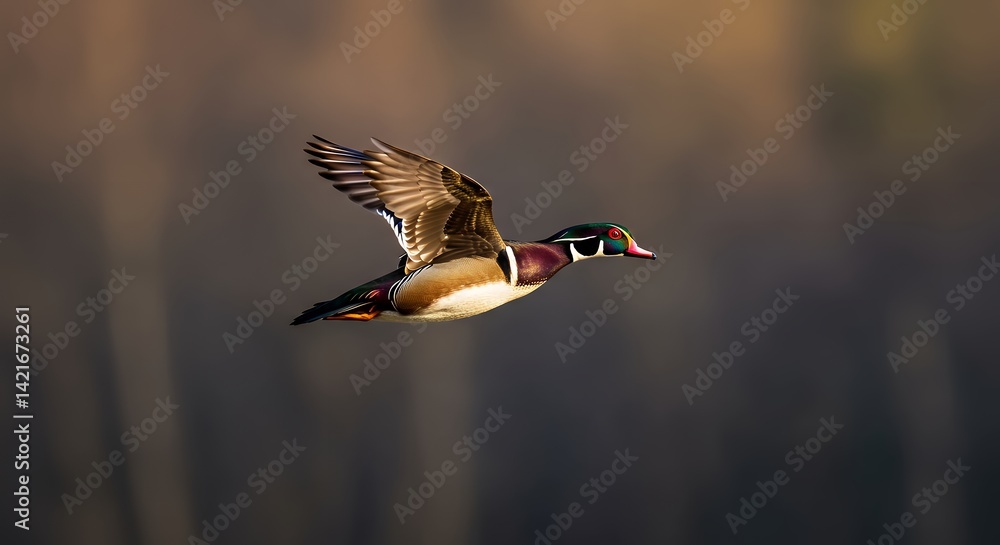 Obraz premium Flying Wood Duck Bird