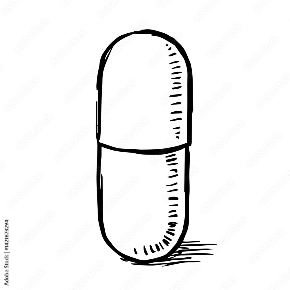 Hand-drawn capsule illustration in black and white style Hand-drawn capsule illustration in black and white style