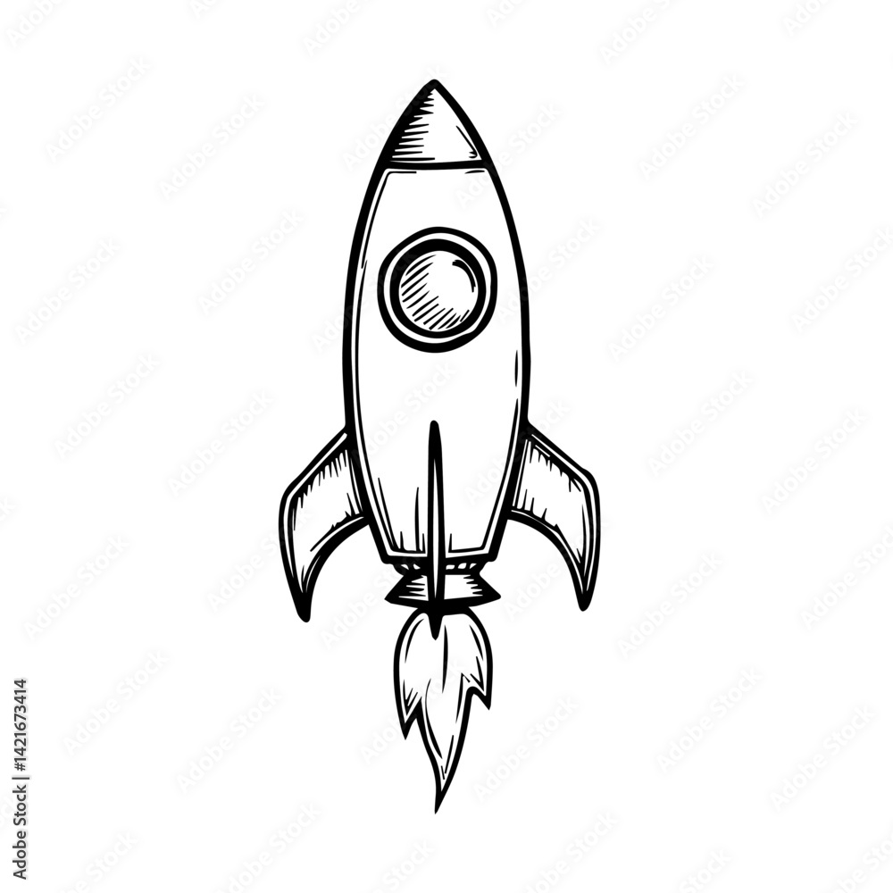 Hand-drawn rocket launching into space Hand-drawn rocket launching into space