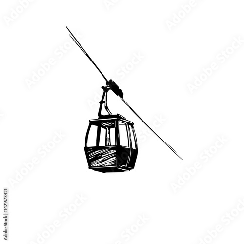 Cable car illustration against a minimalist white background  