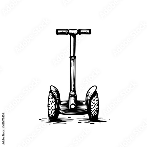 Segway electric scooter sketch in black and white style  