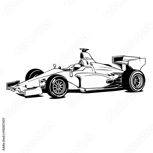 Racing car vector illustration in black and white  