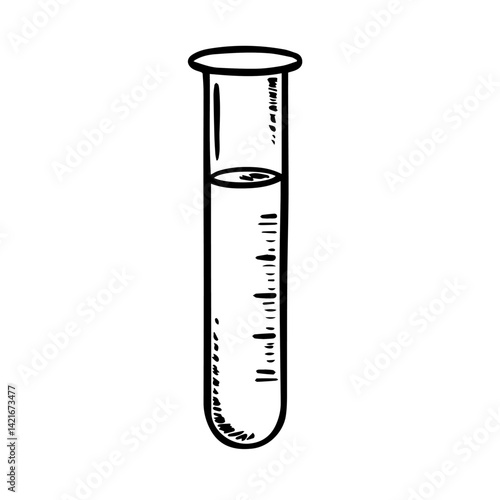 Test tube with liquid drawing in black and white style  