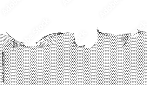 Broken metal mesh on a white background