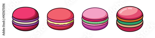 Four colorful macarons showcasing a variety of unique flavors and textures