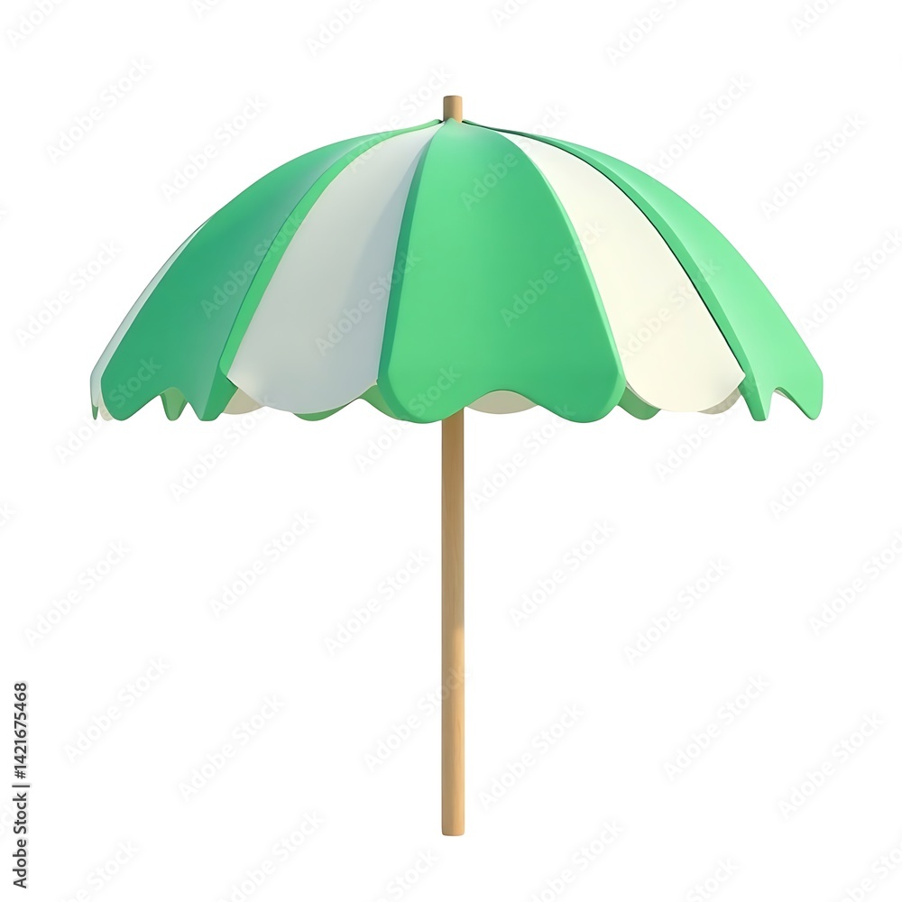Beach umbrella green white stripes summer isolated on white background Beach umbrella green white stripes summer isolated on white background