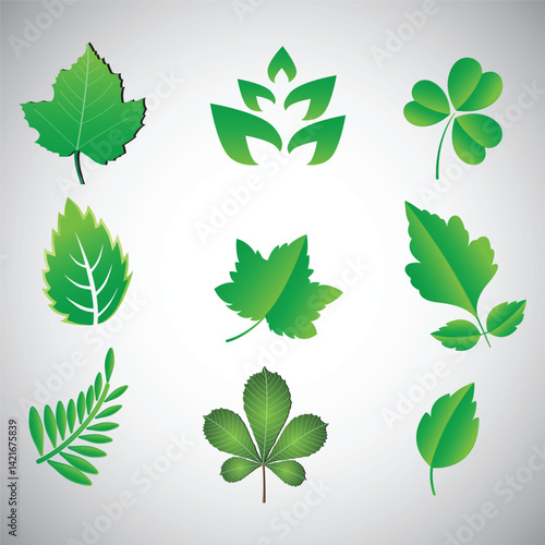Leaf design element set, leaf green