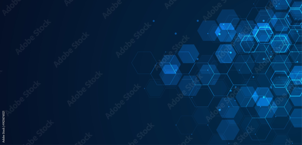 Digital technology background. Abstract hexagons background with lines and dots. Design for science, medicine or technology