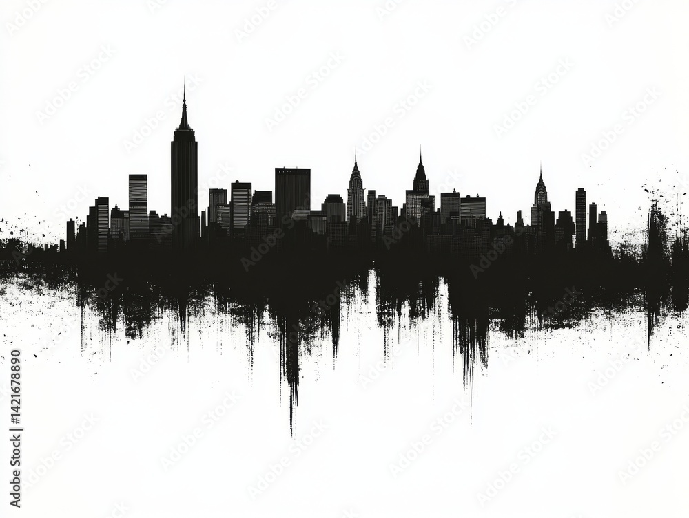 Obraz premium A modern city skyline's silhouette is featured in a digital artwork of an urban landscape at night