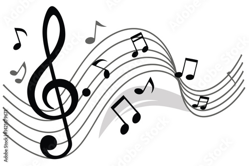 Musical notes stave, line pattern. symbols or icon for staff and music key note theme. Treble background wave. Piano, jazz sound notes. Vector key sign.