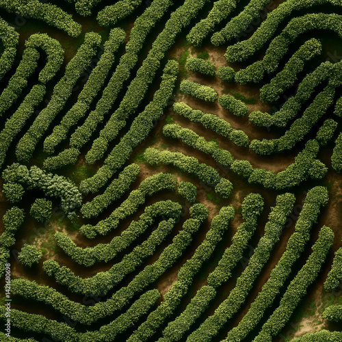Aerial View of Coffee Plantation with Fingerprint-Like Seamless Pattern