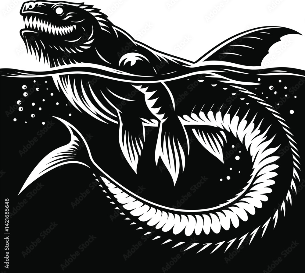 Ancient Leviathan Under the Sea – Dark Fantasy Illustration of a Mythical Sea Monster Ancient Leviathan Under the Sea – Dark Fantasy Illustration of a Mythical Sea Monster