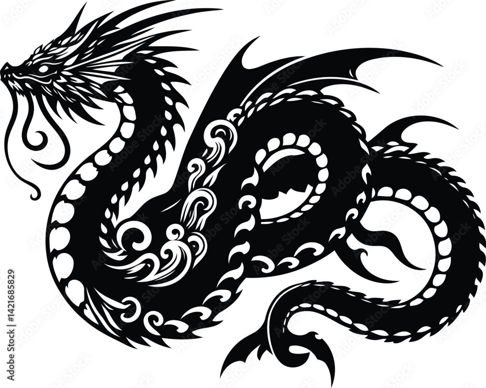 Fototapeta premium Japanese Sea Dragon Leviathan Design With Majestic Serpent Features and Mythic Power