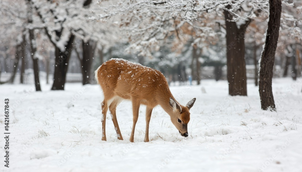 Deer in snowy forest Deer in snowy forest