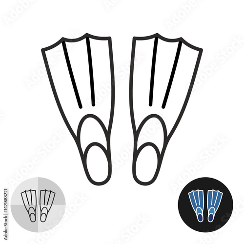 Diving fins icon. Scuba divers equipment flippers thin black line illustration. Editable stroke.