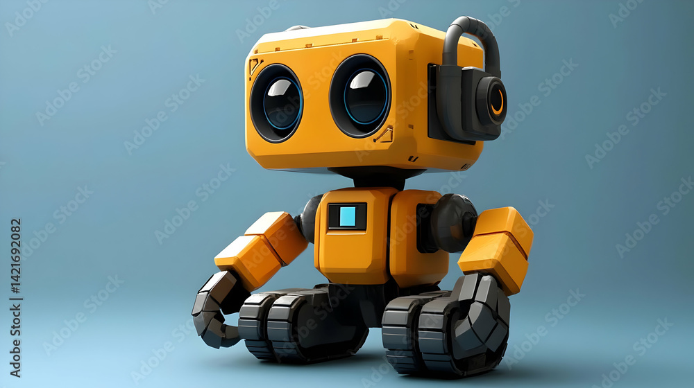 Cute Orange and Yellow Blocky Robot 3D Render Cute Orange and Yellow Blocky Robot 3D Render