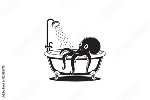 octopus bathtub illustration vector