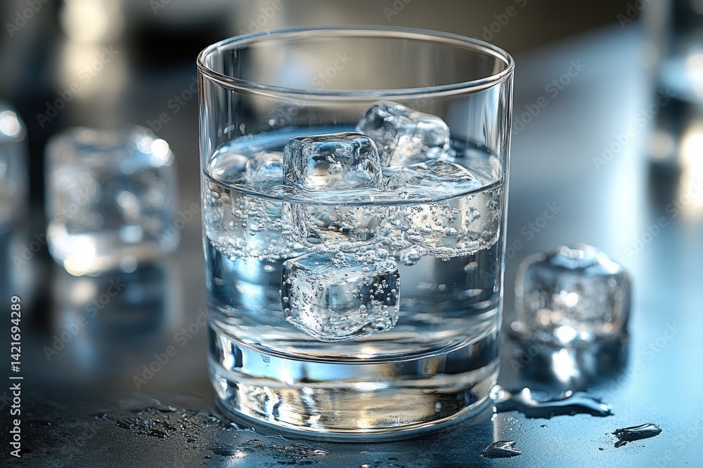 Refreshing glass of water with ice cubes Refreshing glass of water with ice cubes