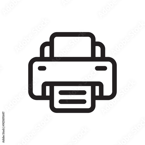 Black and White Printer Icon Representing Printing, Document Processing, and Office Equipment for Business, Workflow, and Digital Output Editable Vector Illustration Isolated on a White Background