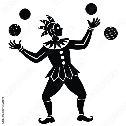 Juggler Silhouette Vector Art: Circus Performer with Balls, Black and White Illustration, Juggling Act, Vintage Style Graphic Design