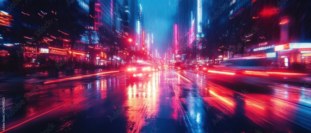 Neon City Nightscape: A vibrant, rain-slicked urban scene at night, awash in neon lights and the motion blur of city traffic. Neon City Nightscape: A vibrant, rain-slicked urban scene at night, awash in neon lights and the motion blur of city traffic.