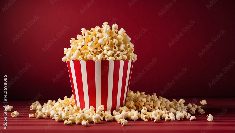 Fun Popcorn Scattering from a Red Container for Movie Nights Fun Popcorn Scattering from a Red Container for Movie Nights