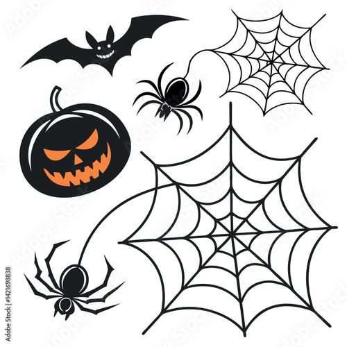 Halloween icons spooky silhouettes jack o lantern vector illustration