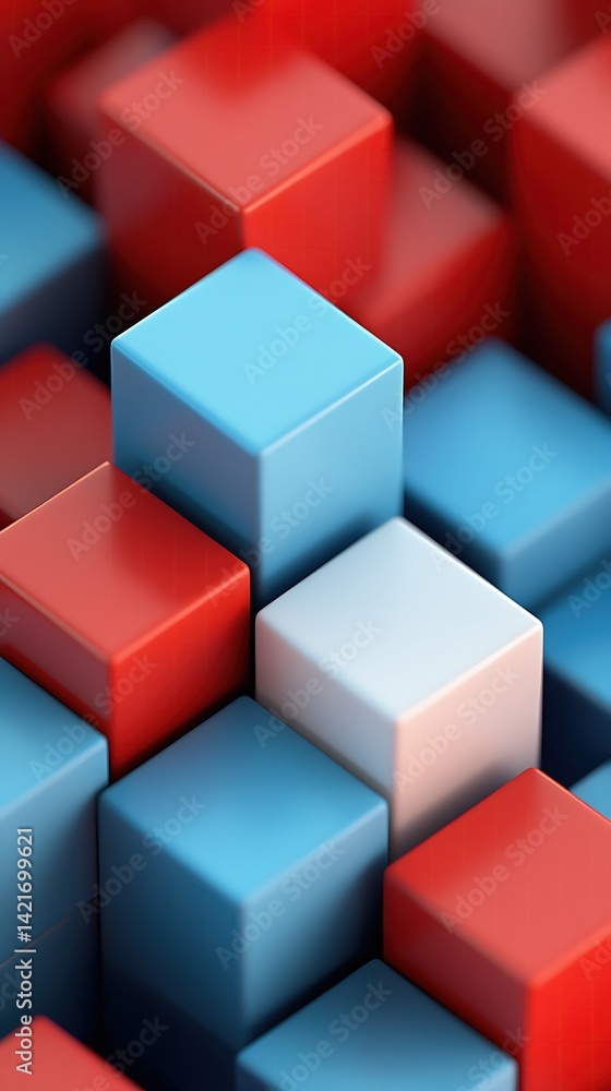 Abstract Composition of Red Blue and White Cubes Abstract Composition of Red Blue and White Cubes