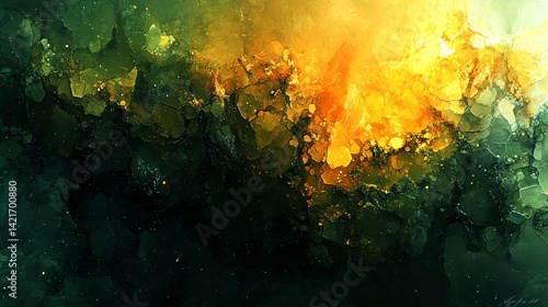 Wallpaper Mural Vibrant yellow and green abstract painting with dynamic juxtaposed hues and striking volumetric lighting creating an artistic atmosphere Torontodigital.ca