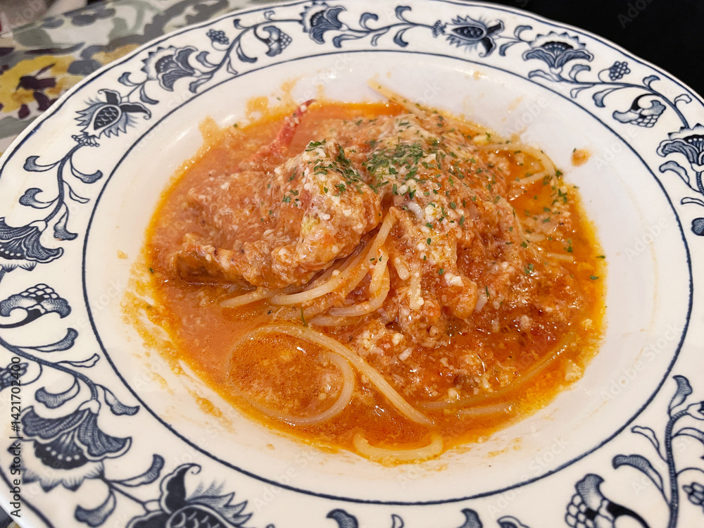 渡り蟹のトマトクリームソーススパゲッティ