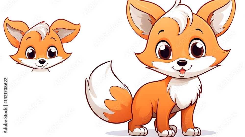 Fototapeta premium Professional warm gradient cartoon fox line drawing for design projects