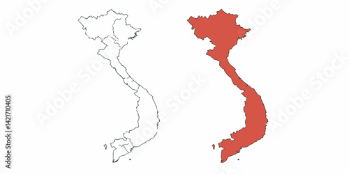 High-quality vector map showing the historical division between South and North Vietnam