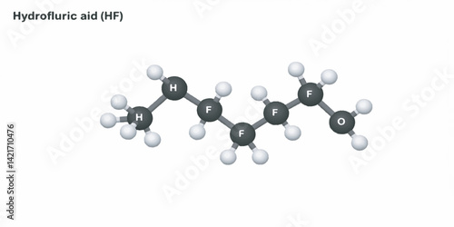 Vector Ball and Stick Model of Hydrofluoric Acid (HF) Molecule