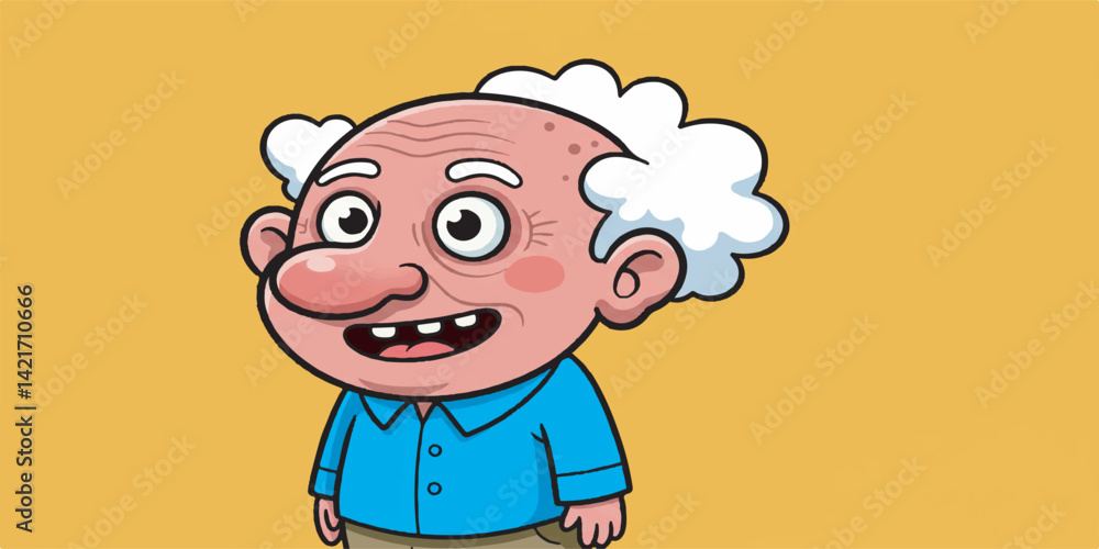 Funny cartoon vector illustration of an elderly man with a big smile and no teeth Funny cartoon vector illustration of an elderly man with a big smile and no teeth
