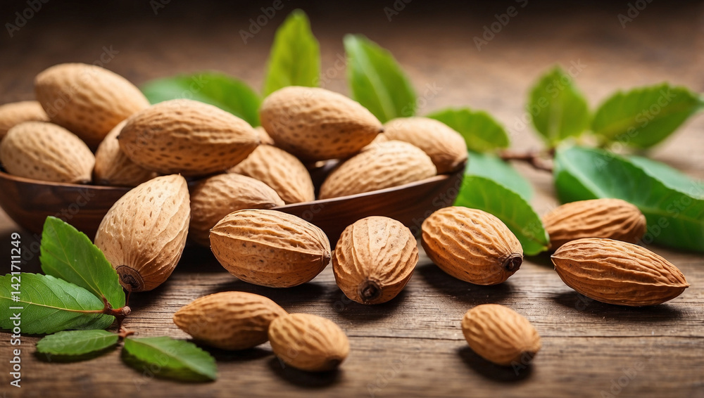 Nutritious Almonds with Leaves for Delicious and Healthy Recipes Nutritious Almonds with Leaves for Delicious and Healthy Recipes