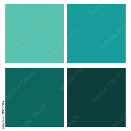 Turquoise gradient palette. Square color blocks, photo collage