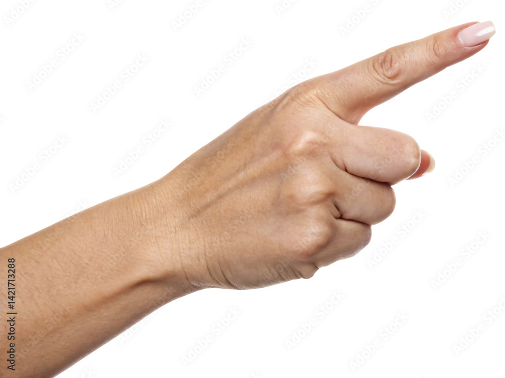 Female hand pointing left with index finger isolated on white background. Ideal for directions, instructions, gestures, signs, and communication concepts.
Female hand pointing left with index finger isolated on white background. Ideal for directions, instructions, gestures, signs, and communication concepts.