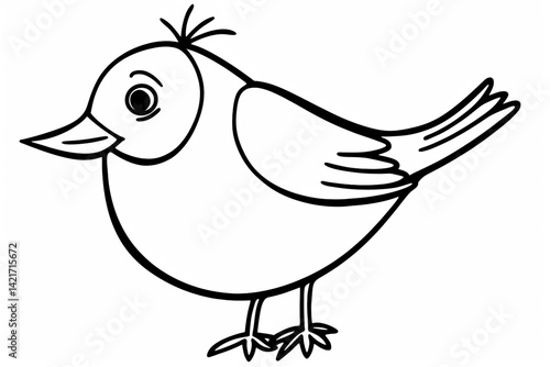 Adorable Cartoon Bird Line Art – For Kids' Coloring Pages & Art Projects