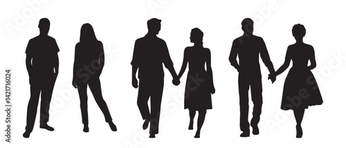Silhouette of couple holding hands vector icon set illustration isolated on white background.