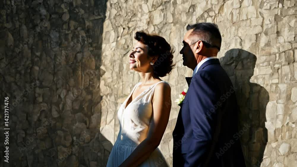 The camera tilts down to capture an older asian woman with porcelain skin and an older caucasian man with fair, freckled skin The camera tilts down to capture an older asian woman with porcelain skin and an older caucasian man with fair, freckled skin
