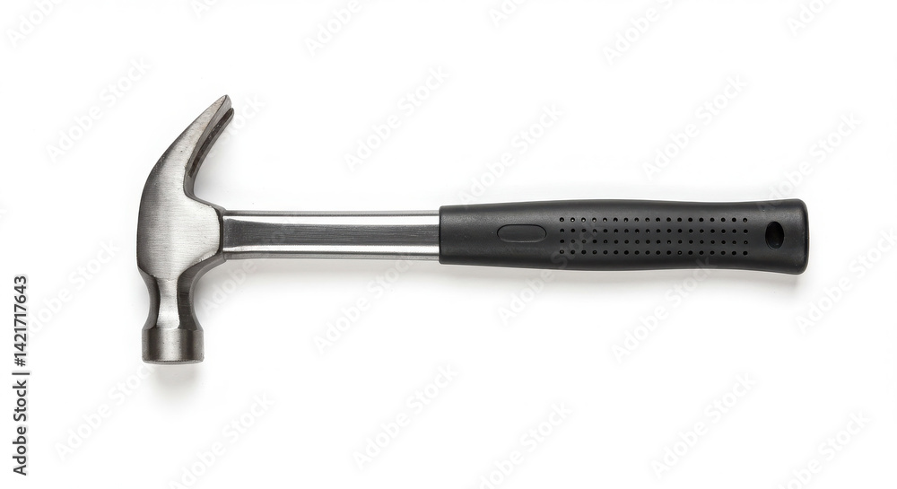 Classic claw hammer with a rubber grip handle on a white background
Classic claw hammer with a rubber grip handle on a white background