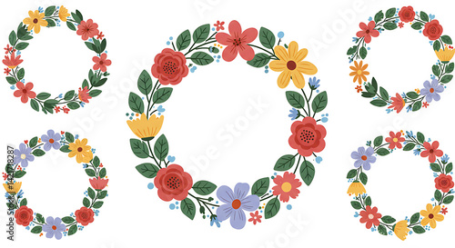 Floral Wreaths Colorful Flower Circle Frames for Design Projects