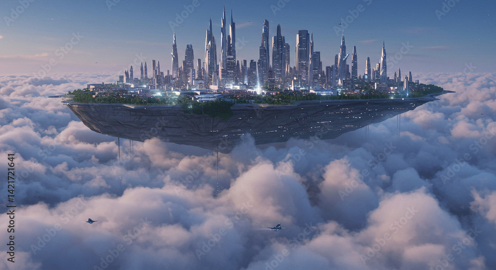 Naklejka premium Skyhold: City Above the Clouds